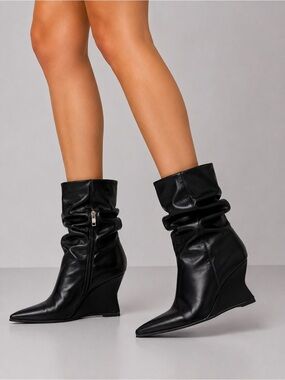 🖤✨ Azalea Wang ASAF Slouch Wedge Ankle Boots – Black ✨🖤